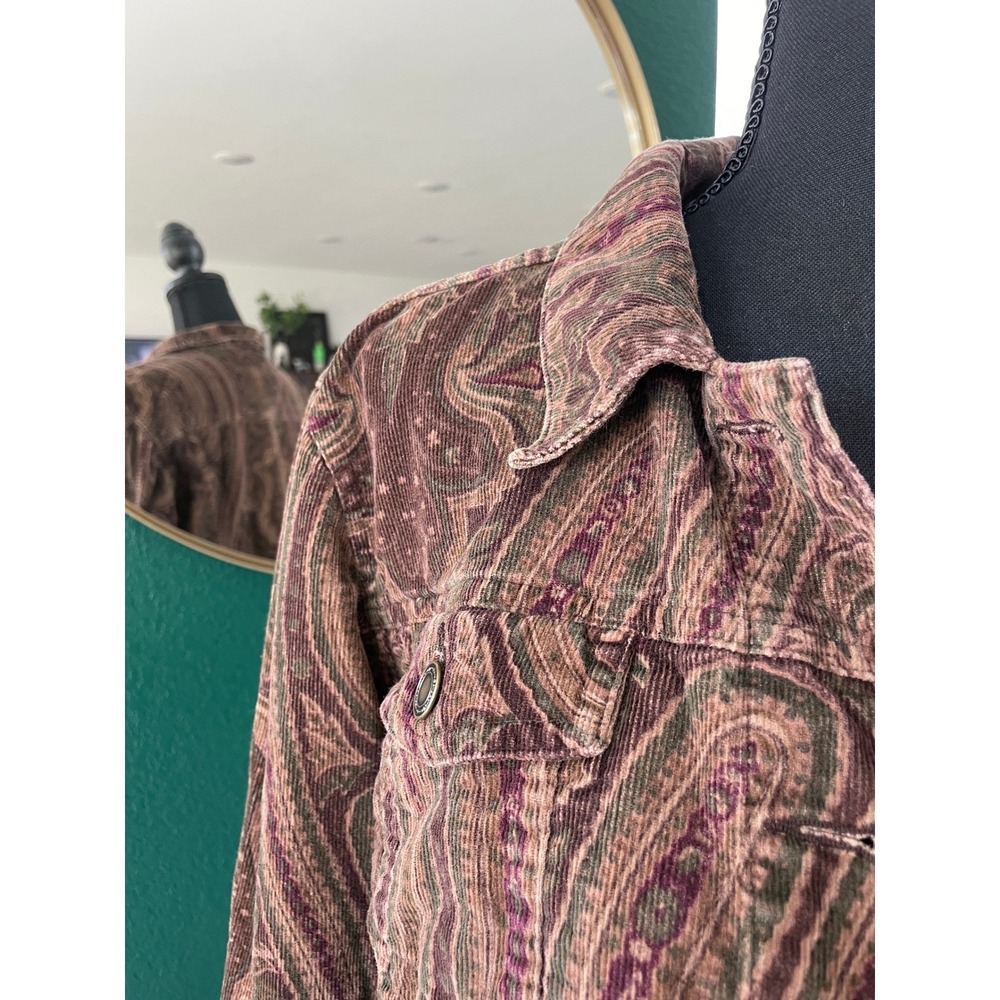 Charter Club Petite Corduroy Jacket Paisley Print Brown Button Front Boho Fall - Picture 2 of 10